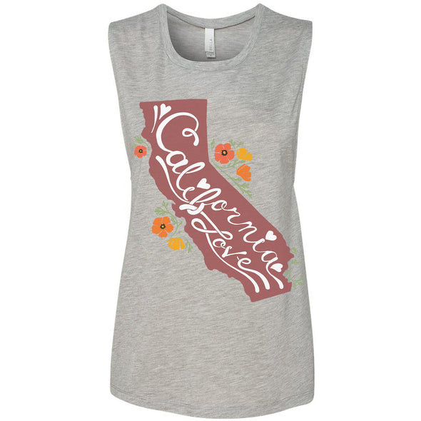CA State With Poppies Muscle Tank-CA LIMITED
