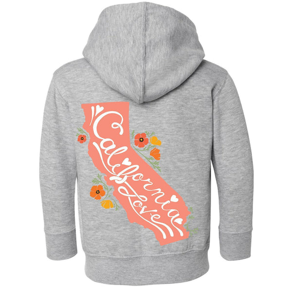CA State With Poppies Toddlers Zip Up Hoodie-CA LIMITED