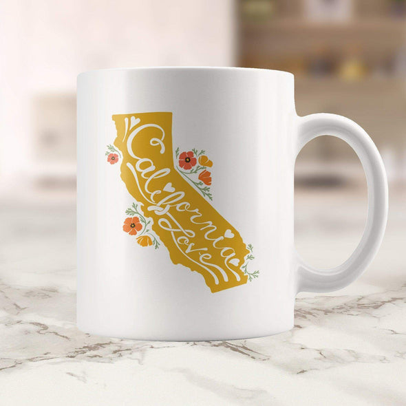 CA State With Poppies Yellow Mug-CA LIMITED