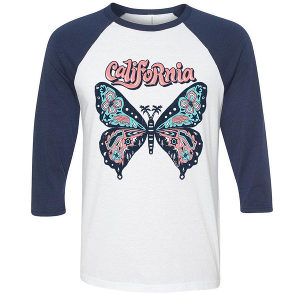 California Butterfly Navy Baseball Tee-CA LIMITED