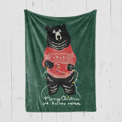 Merry Christmas Filthy Animal Bear Green Blanket-CA LIMITED