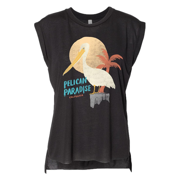 Pelican Paradise Black Rolled Sleeve Tank-CA LIMITED